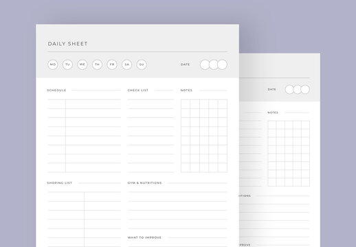 Daily Sheet Planner With Grey Header