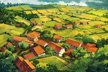 Landscape village architecture countryside.