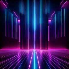 Futuristic Podium with Blue and Pink Neon Vertical Lines
