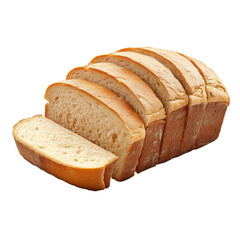 Freshly baked loaf of bread isolated on white background showcasing its soft texture and crust