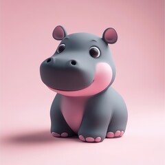 Fototapeta premium Adorable 3D Hippo Toy with Pink Background Charming 3D illustration of a cute hippo toy sitting on a soft pink background. Ideal for children’s themes and playful designs