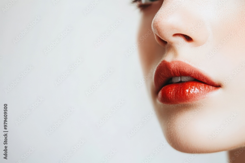 Wall mural Half Face of Young Woman Close-Up Portrait with Copy Space for Make-Up