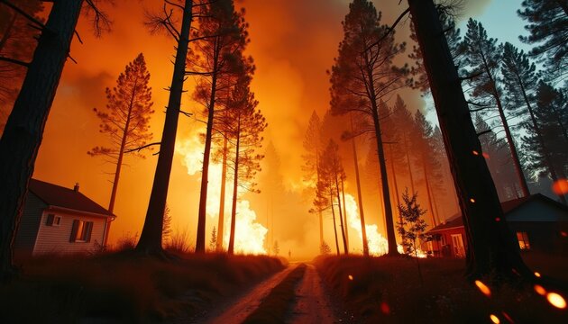 La for&ecirc;t, en proie &agrave; un incendie incontr&ocirc;lable, s'effondre sous la chaleur des flammes g&eacute;antes. Une fum&eacute;e &eacute;touffante se d&eacute;gage, transformant le ciel en un &eacute;pais nuage de cendres.