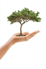Hand holding miniature tree