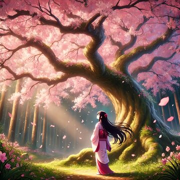 A Girl&rsquo;s Awe Under the Enchanting Sakura Tree