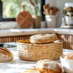 Handmade paper vine weaving technique creates beautiful basket, perfect for kitchen decor. This artisanal piece adds warmth and charm to any space, showcasing natural materials