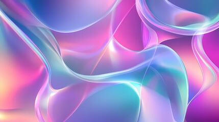 Abstract vector shapes in glowing holographic gradient purple, blue, pink and green background. Soft Glow. Illustration