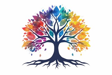 Obraz premium Abstract Vibrant Tree Logo: Tree of Life with Root Vector Design, Inspiration for Branding on a White Background