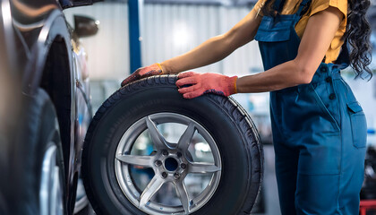 Fototapeta premium mechanic hand tire auto garage