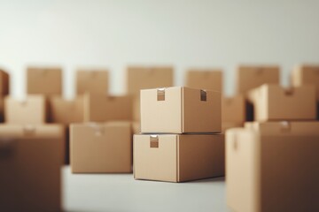 Warehouse Storage: A  Stack of Cardboard Boxes in a well-lit warehouse, showcasing the efficiency of logistics and inventory management.  
