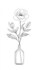 Obraz premium A minimalist line art drawing of a single blooming flower in a vase, its delicate petals capturing the essence of beauty and simplicity.
