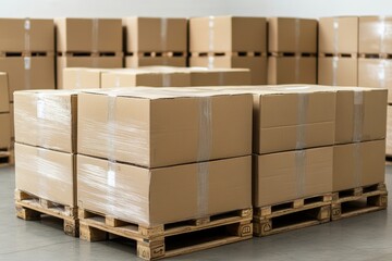 Warehouse Storage: A  Stack of Cardboard Boxes in a well-lit warehouse, showcasing the efficiency of logistics and inventory management.  
