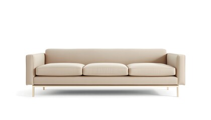 An elegant, modern sofa with a minimalist design and subtle color, set against a white backdrop. 