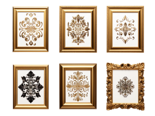 golden frame with floral ornament isolated on transparent background
