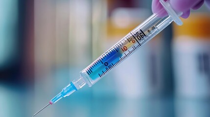 Naklejka premium Close-up of a Syringe Filled with Blue Liquid