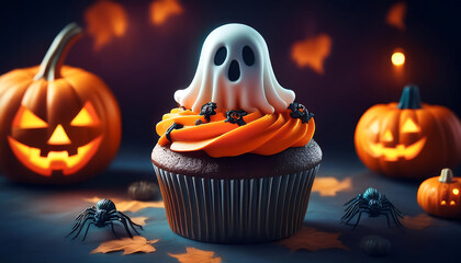 haunting halloween cupcake ghost pumpkin shadowy setting