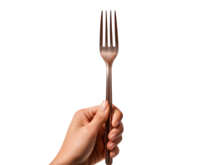 Hand holding fork isolated on transparent background