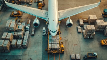 Cargo airlines loading large containers into a freighter plane, ensuring the timely delivery of goods around the world