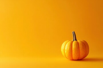 Cute Mini Pumpkin Isolated On Yellow Orange Background - Thanksgiving And Autumn Banner with generative ai