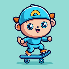 Download Cute Baby Playing Skateboard Cartoon Vector Icon Eps File For Design.