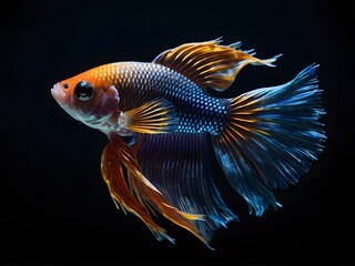 Fototapeta premium Colorful Siamese Fighting Fish with Flowing Fins Against Black Background