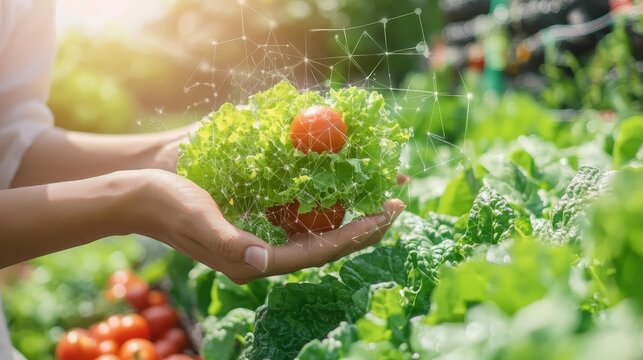 Fresh lettuce and tomatoes harvested in a vibrant garden. Emphasizing healthy eating and sustainable agriculture.