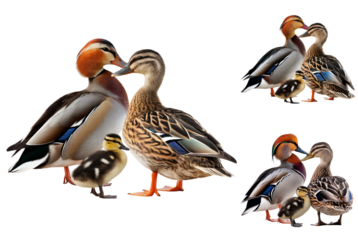 Copie de Set of Colorful Duck Pair in Motion on Transparent Background
