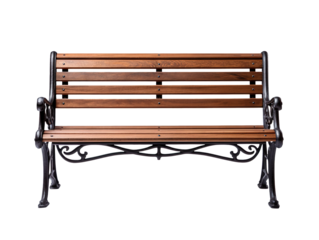 Outdoor park bench isolated on transparent background