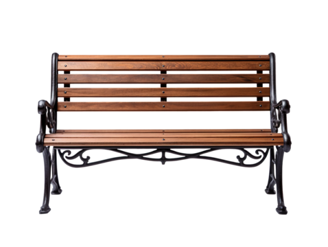 Outdoor park bench isolated on transparent background