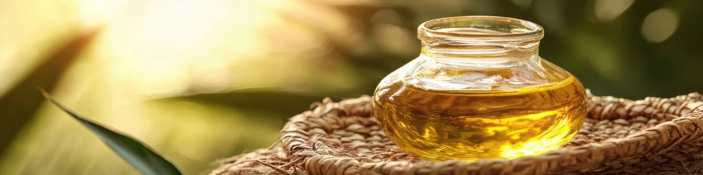 babassu oil close-up. Selective focus