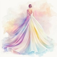 A stunning watercolor illustration of a woman in a vibrant, flowing dress showcasing elegance and grace.