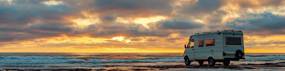 Naklejka premium motor home on wheels. Selective focus