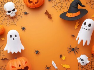 Spooky Halloween Ensemble with Pumpkins and Ghosts