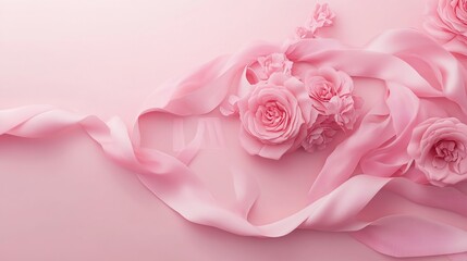 A soft pink composition featuring roses and satin ribbons, ideal for celebrations.