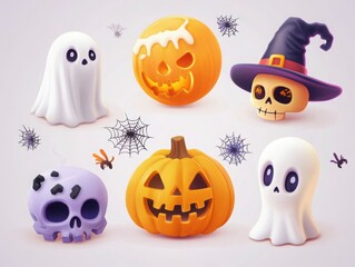 Spooky Halloween Ensemble with Pumpkins and Ghosts