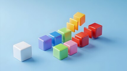 Colorful Geometric Cube Arrangement on Pastel Background