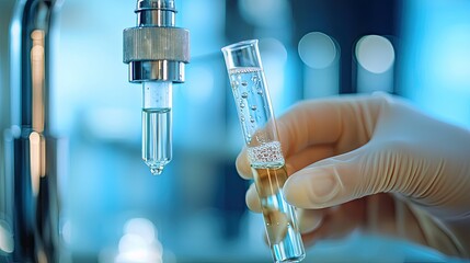 checking tap water water in a test tube. Selective focus