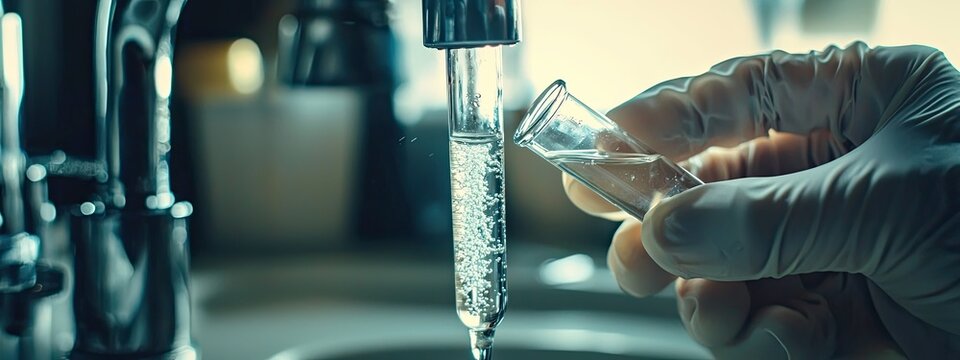 checking tap water water in a test tube. Selective focus