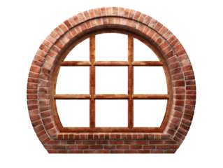 Vintage round brick window isolated on transparent background