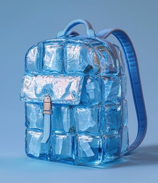 Blue backpack with ice block design and front pocket