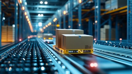 Smart warehouse management system identify package picking and delivery . Future concept of supply chain and logistic business 