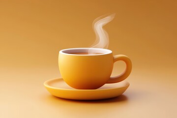Fototapeta premium Steaming cup of tea in yellow mug on matching saucer against warm background