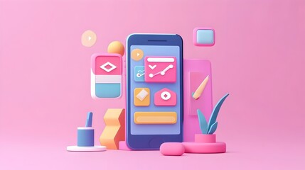 Colorful Mobile App Interface with Geometric Design Elements