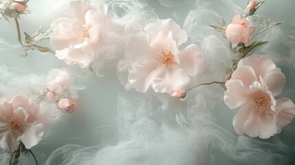 3D wallpaper featuring delicate flowers and a soft steam effect for a natural, lifelike feel. No logos or people in the design.