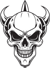 horned scary skull, vector illustration