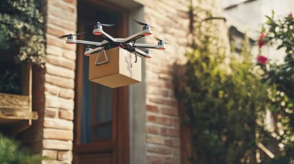 Drone Delivering Package to a Brick Building