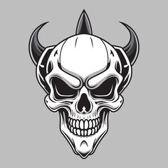 horned scary skull, vector illustration