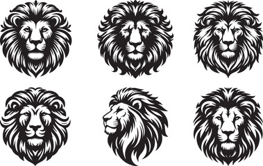 Set of Lion Head silhouette vector art illustration
