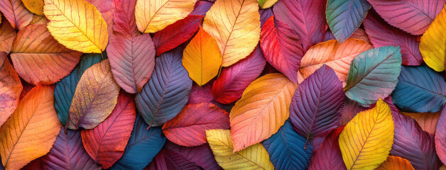 An assortment of colorful autumn leaves perfectly blending together, illustrating the harmonious beauty of nature in autumn, captured in a richly textured manner.