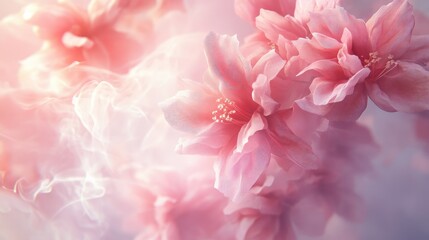 Realistic 3D flower background with a subtle steam effect, creating an elegant and serene visual experience. No logos or people included.